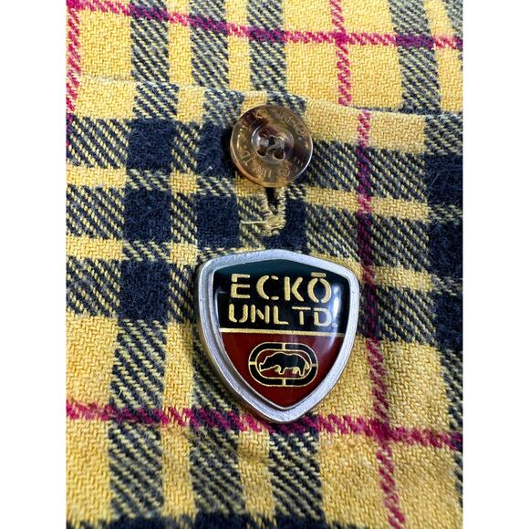 Ecko Unltd Plaid Yellow Flannel Cotton Mens Button Down Shirt Long Sleeve Sz XXL - Picture 6 of 7